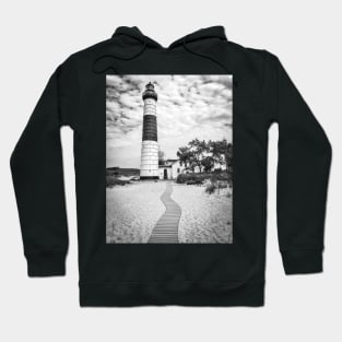 Big Sable Point Lighthouse - Black & White Hoodie